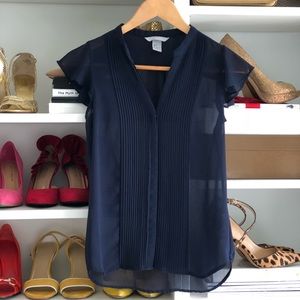H&M Navy Blue Button Down Sleeveless Blouse Size 2